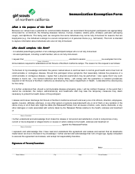 Document preview: Immunization Exemption Form - Girl Scouts of Northern California - California
