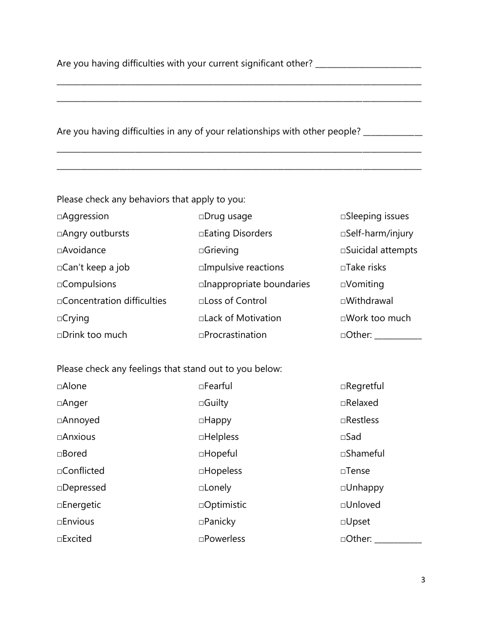 Adult Intake Form, Page 3