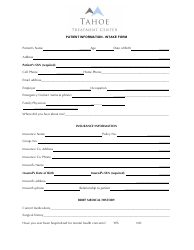 Patient Information Intake Form - Tahoe Treatment Center