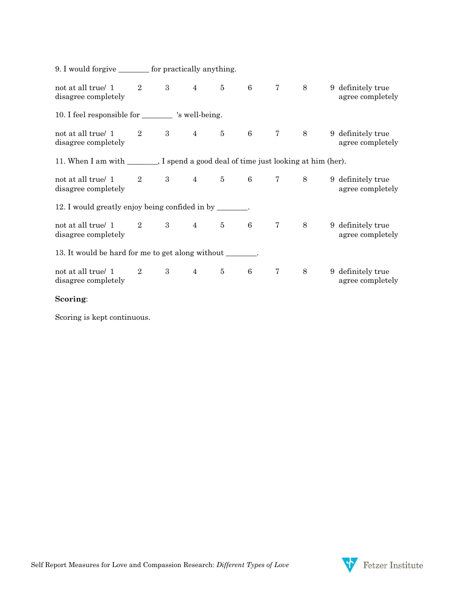Romantic Love Scale Chart - Fetzer Institute, Page 3
