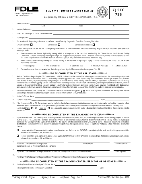 Form CJSTC-75B Physical Fitness Assessment - Florida