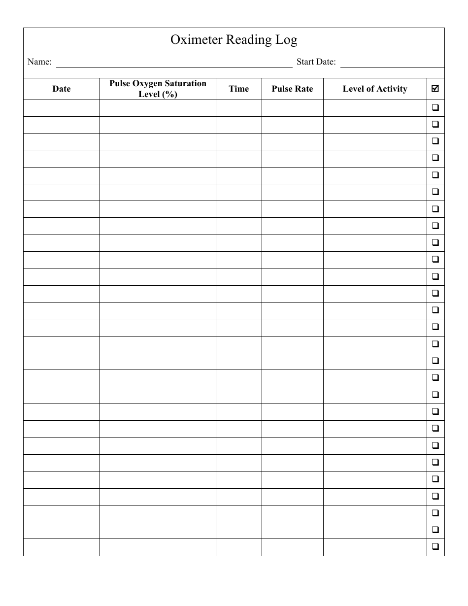 Oximeter Reading Log Template, Page 1
