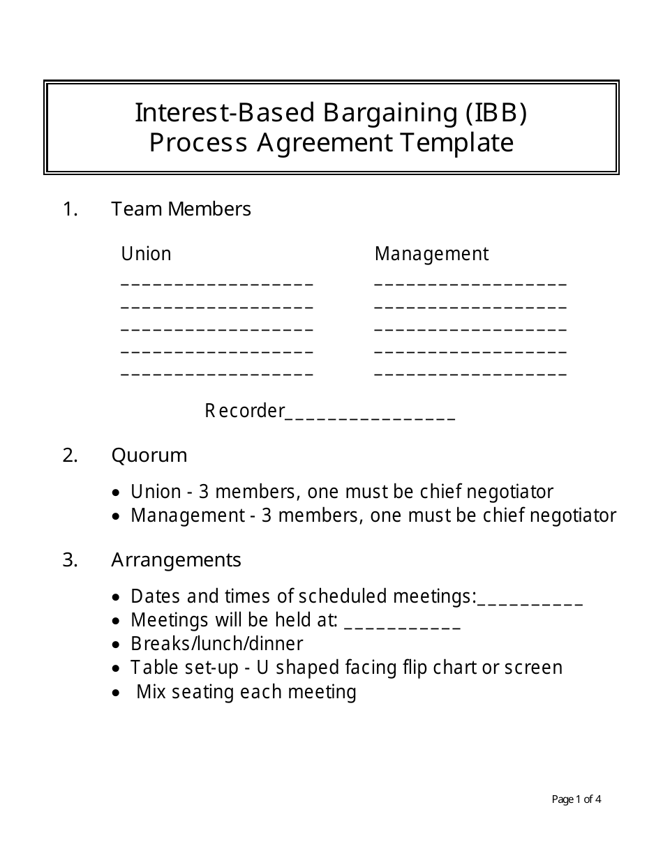 Interest-Based Bargaining (Ibb) Process Agreement Template, Page 1