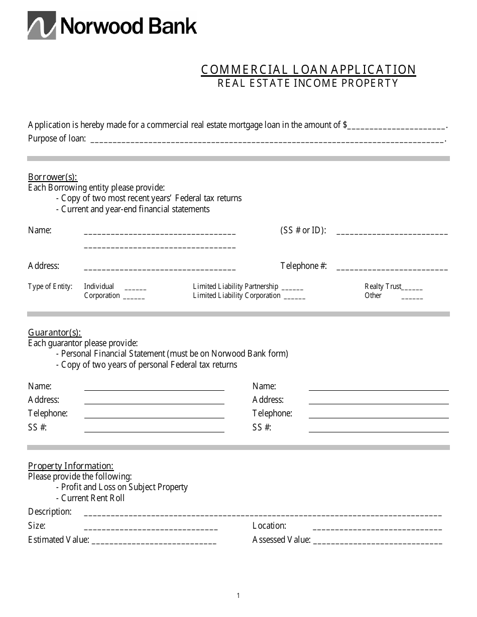 Commercial Loan Application Form - Norwood Bank - Massachusetts, Page 1