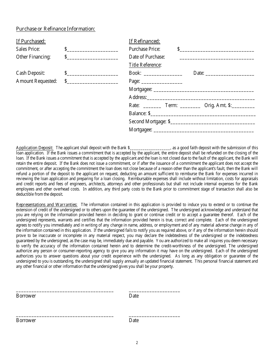 Commercial Loan Application Form - Norwood Bank - Massachusetts, Page 2
