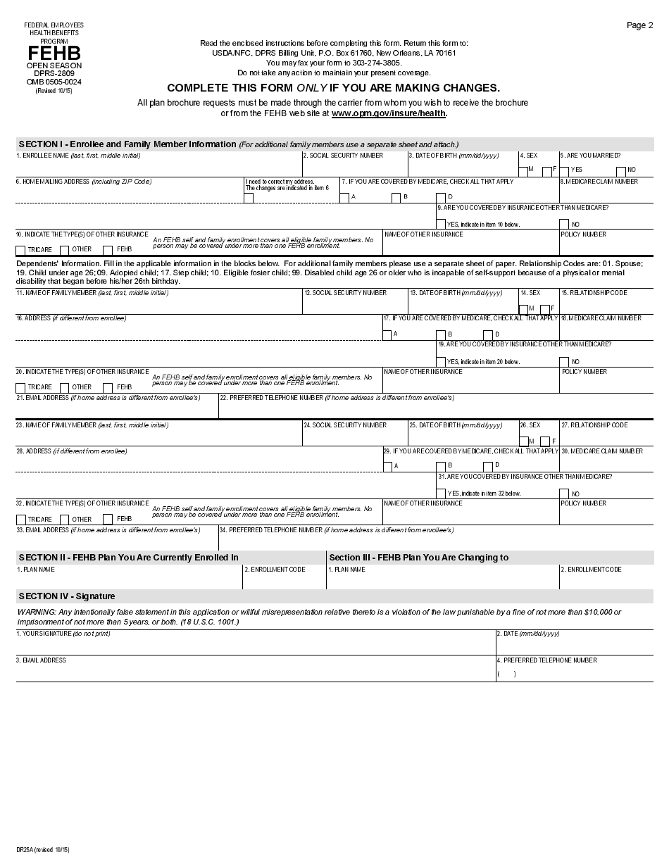 OPM Form DR25A - Fill Out, Sign Online and Download Printable PDF ...