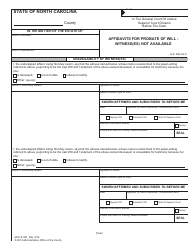 Form AOC-E-301 &quot;Affidavits for Probate of Will - Witness(Es) Not Available&quot; - North Carolina