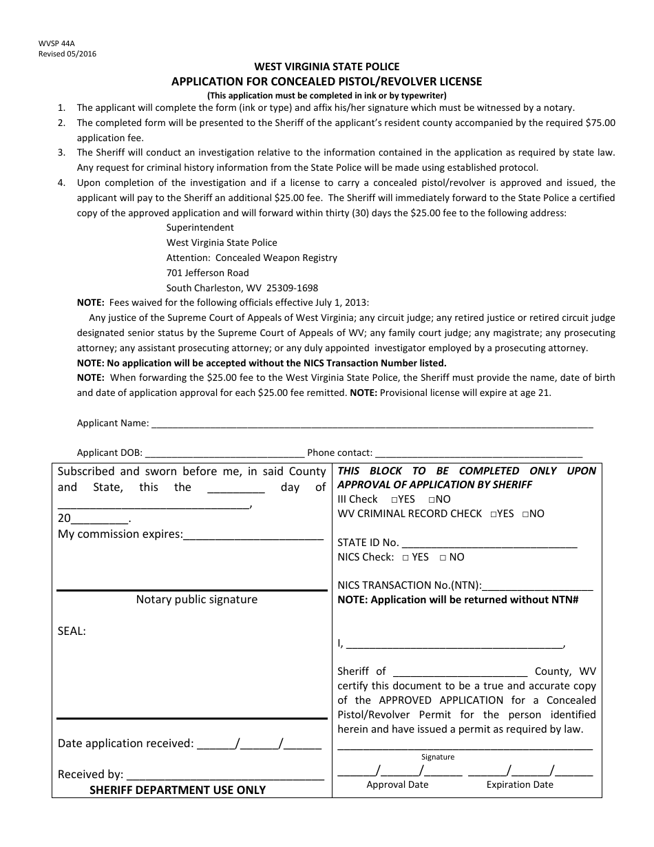 WVSP Form 44A - Fill Out, Sign Online and Download Fillable PDF, West ...