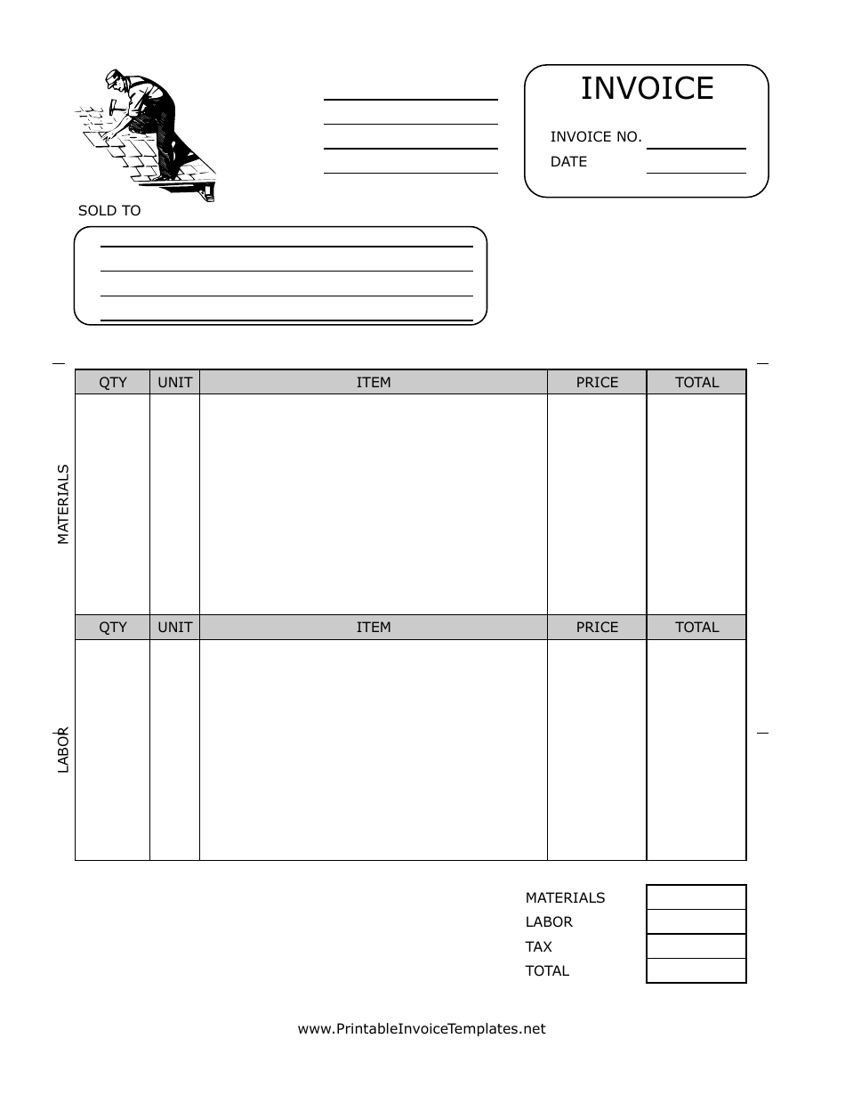 Roofer Invoice Template, Page 1