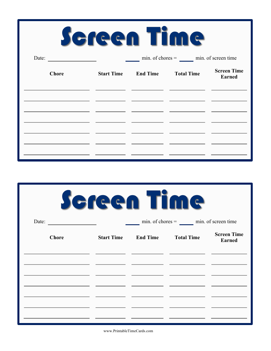 Daily Screen Time Card Template Download Printable PDF Templateroller
