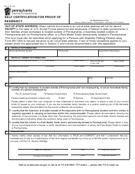 Form MV-8 &quot;Self Certification for Proof of Residency&quot; - Pennsylvania