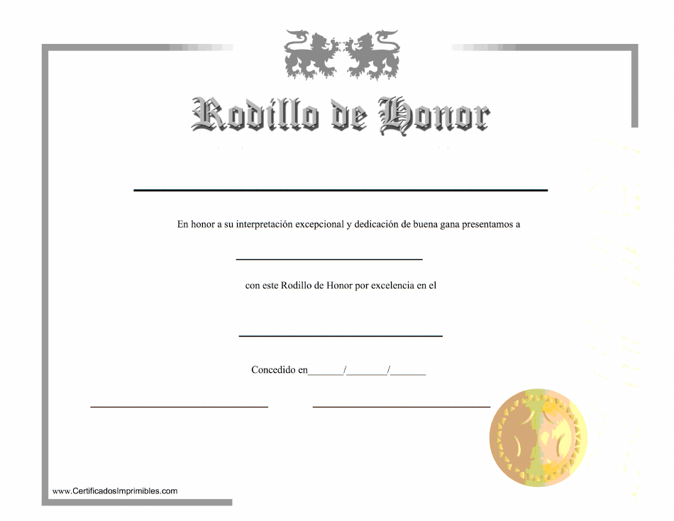 Rodillo De Honor Certificado - White (Spanish)