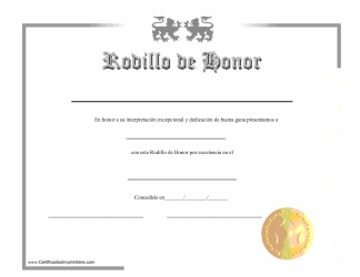 Document preview: Rodillo De Honor Certificado - White (Spanish)