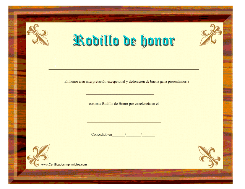 Rodillo De Honor Certificado - Brown (Spanish) Download Pdf