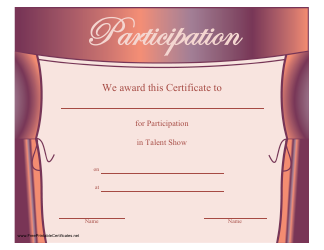 Document preview: Participation in Talent Show Certificate Template