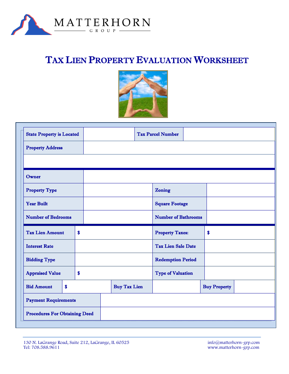 Tax Lien Property Evaluation Worksheet Template - Matterhorn Group, Page 1