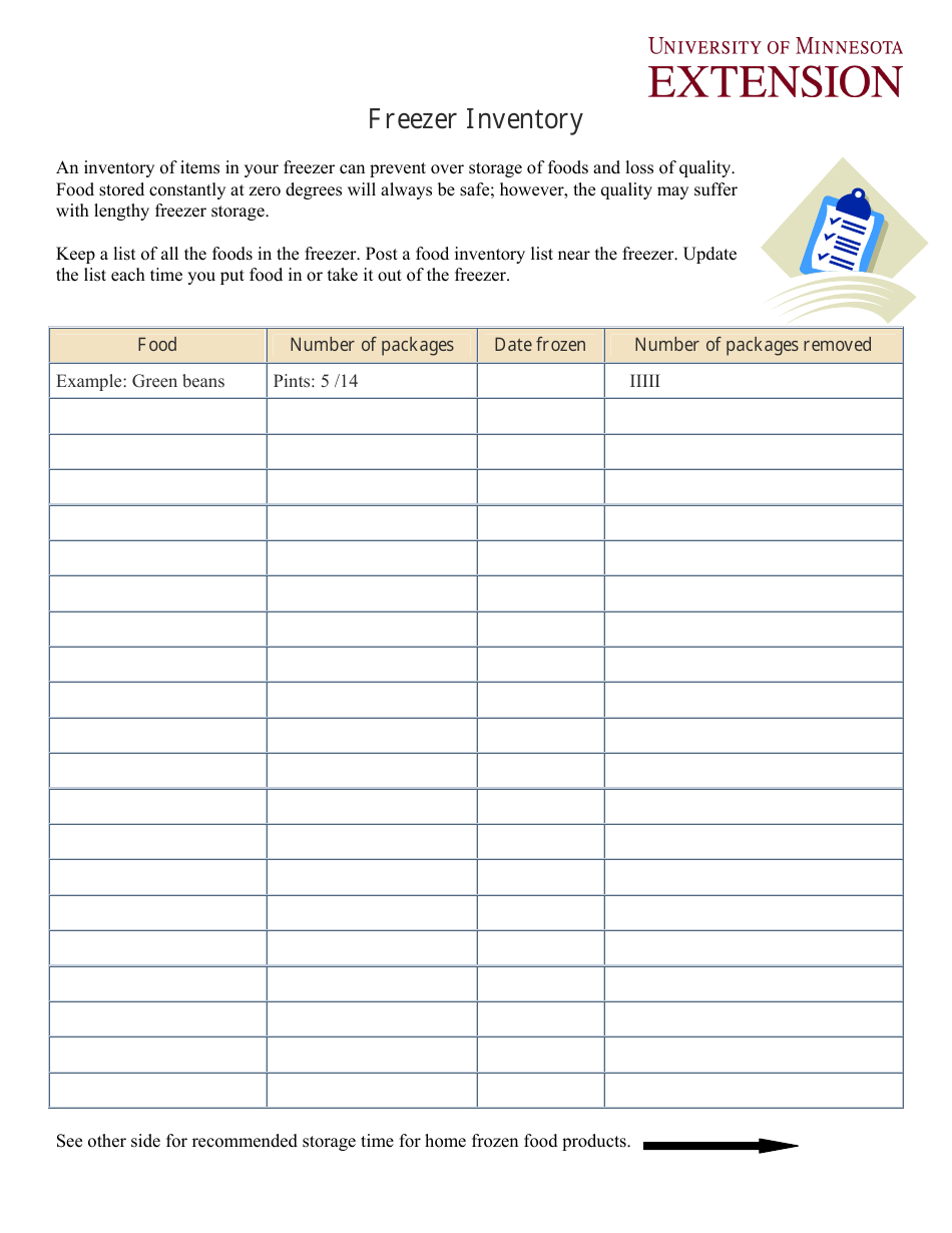 Minnesota Freezer Inventory Spreadsheet Template - University of ...