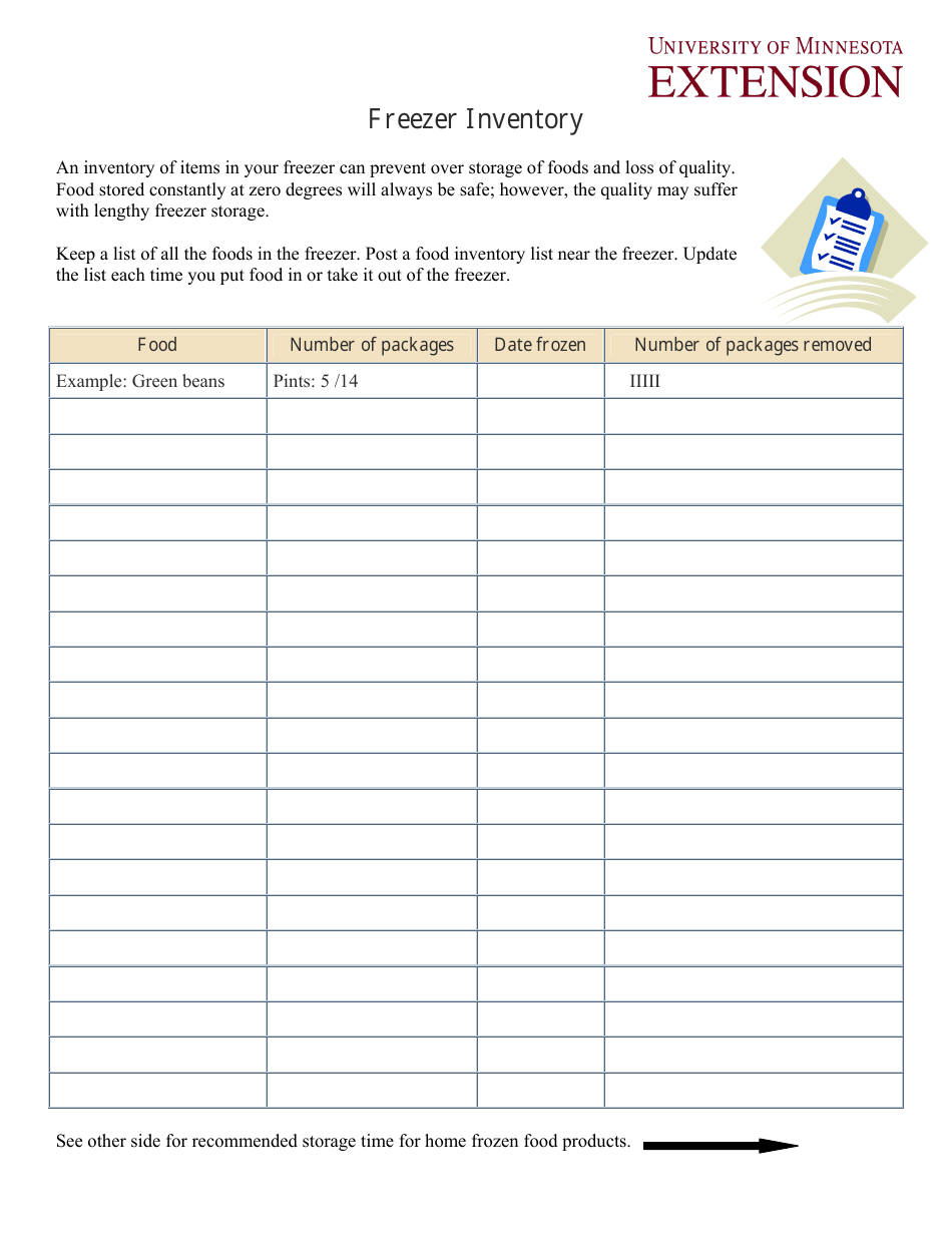 Freezer Inventory Spreadsheet Template - University of Minnesota - Minnesota, Page 1