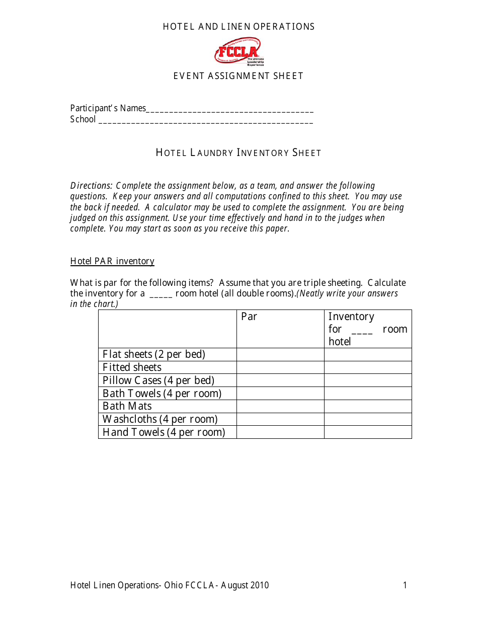 Hotel Laundry Inventory Sheet Template - Clipboard with laundry items