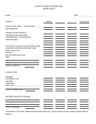 Document preview: Assets/Liabilities/Income Worksheet Template