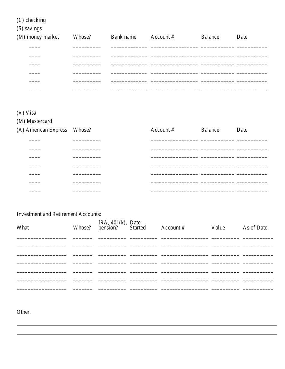 assets and liabilities worksheet