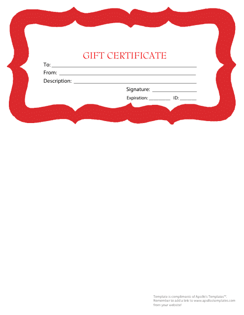 Preview of a Red Gift Certificate Template