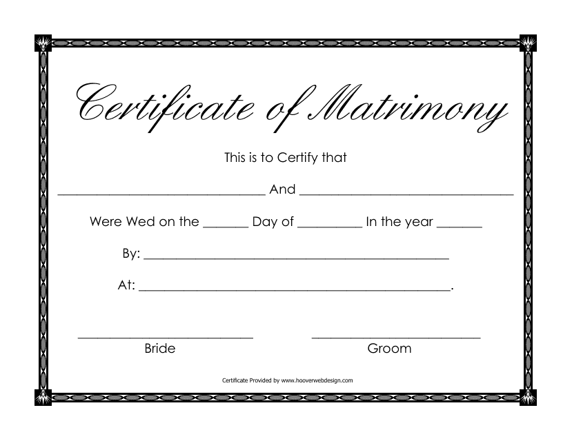 Certificate of Matrimony Template