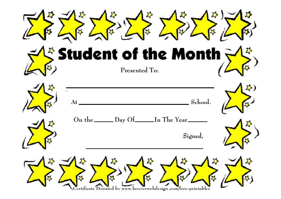 Student of the Month Certificate Template with Yellow Stars
