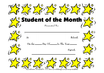 Document preview: Student of the Month Certificate Template - Yellow Stars