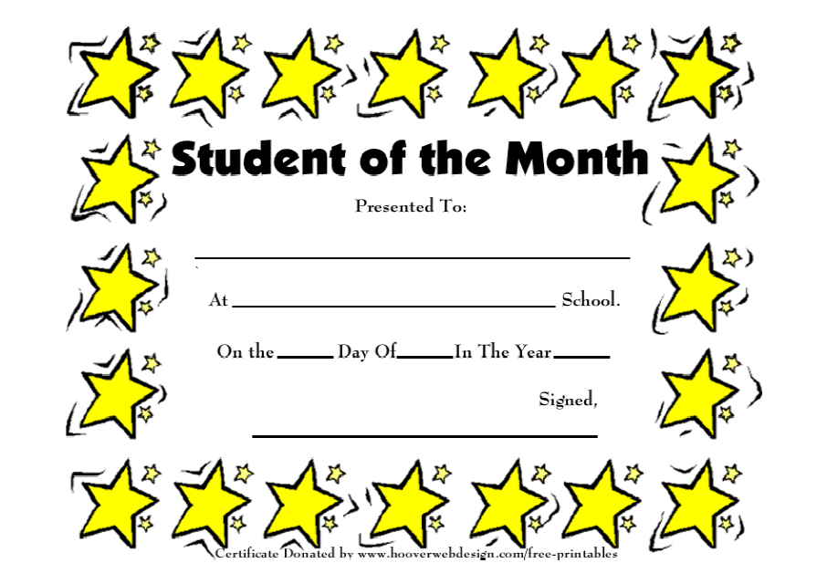 Student of the Month Certificate Template - Yellow Stars