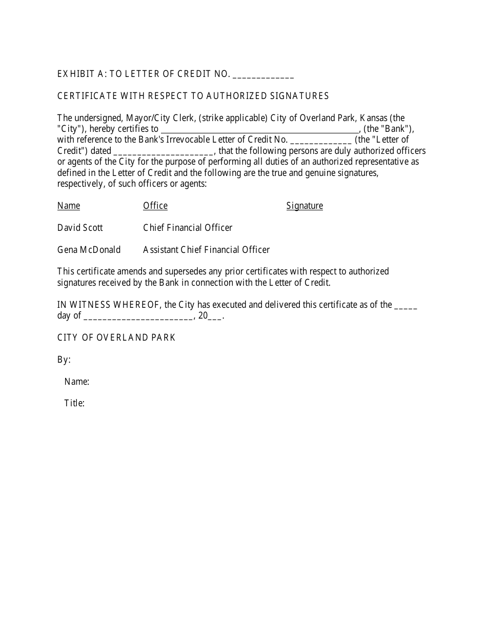 Irrevocable Letter of Credit Form - City of Overland Park, Kansas, Page 3