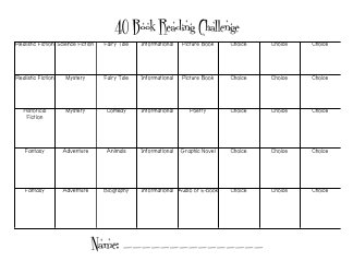 Document preview: 40 Book Reading Challenge Chart