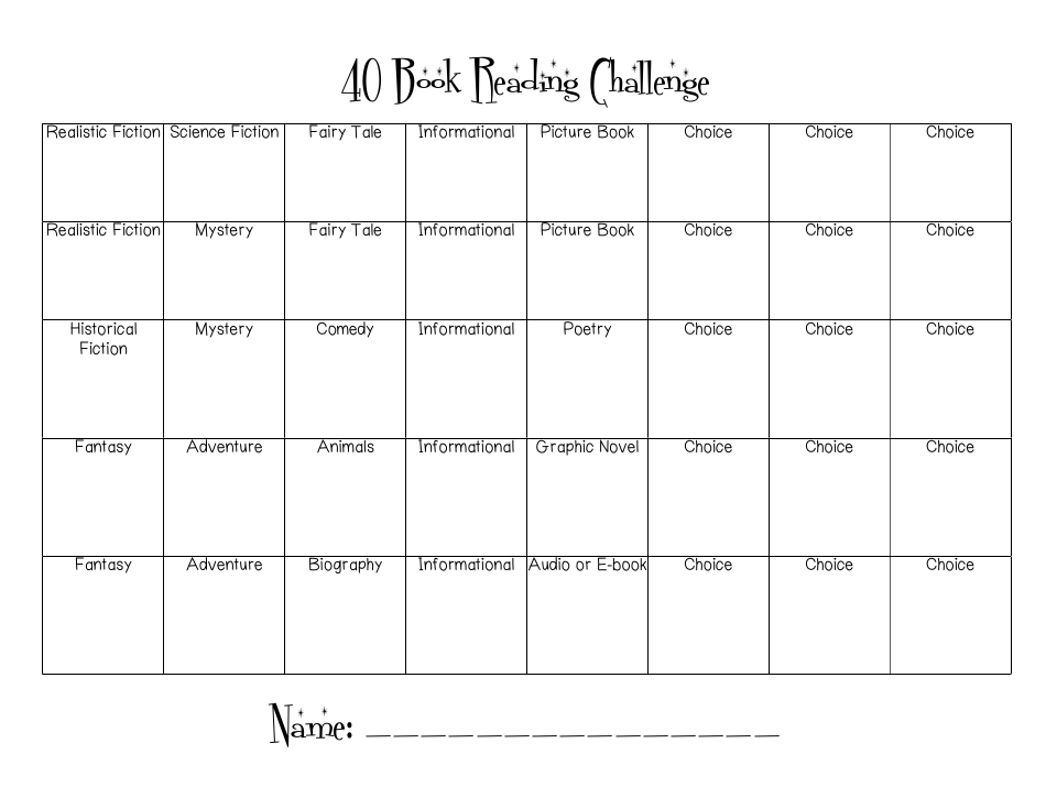 40 Book Reading Challenge Chart Download Printable PDF Templateroller