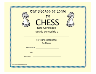 Document preview: Certificado De Logro En Chess (Spanish)