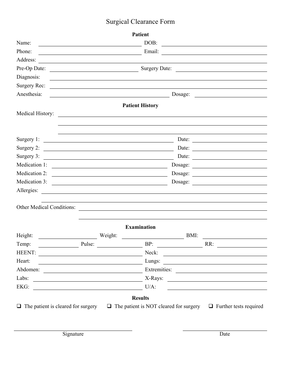 Surgical Clearance Form, Page 1