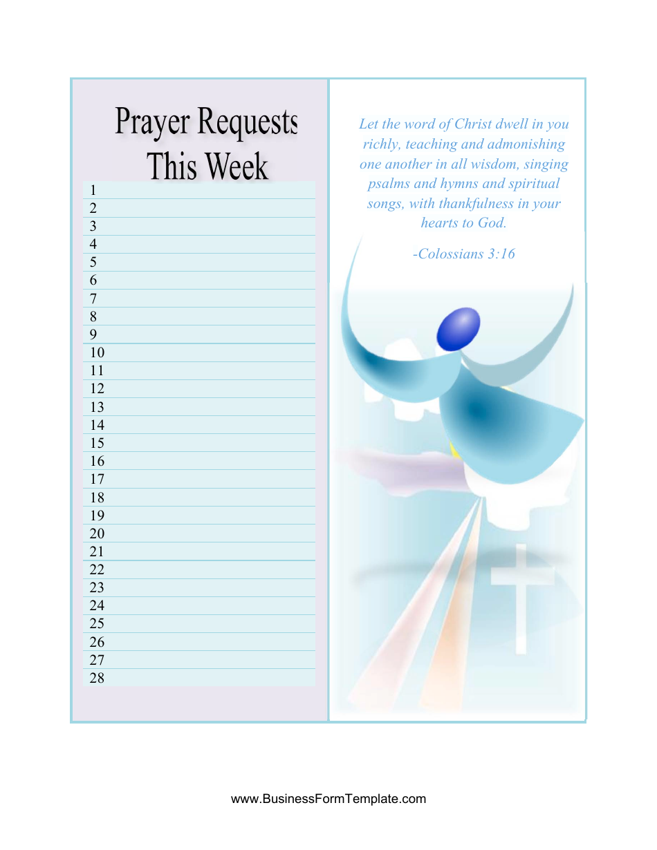 Prayer Requests Form, Page 1