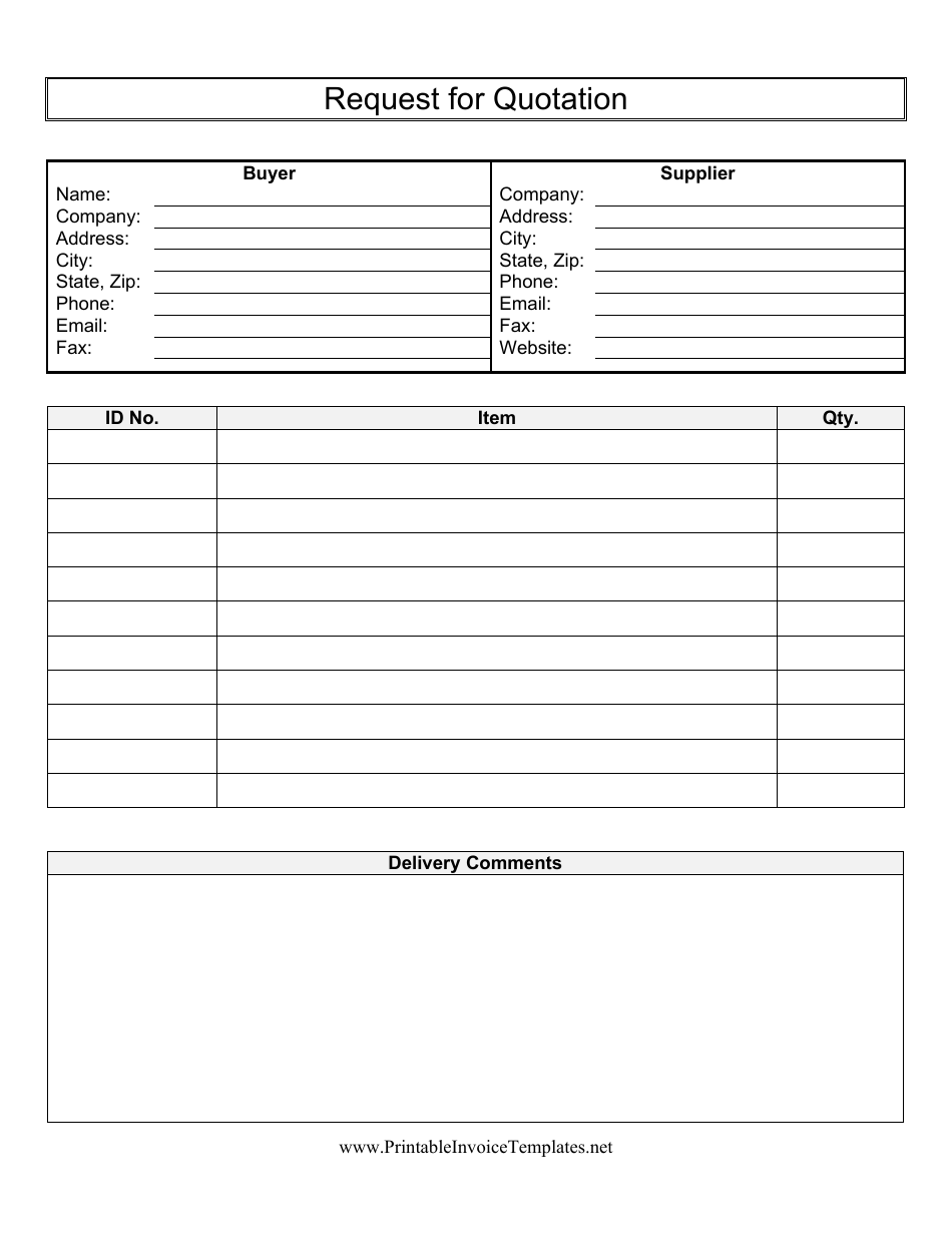 Request for Quotation Form, Page 1