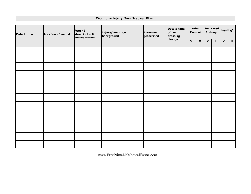 Wound of Injury Care Tracker Chart Template