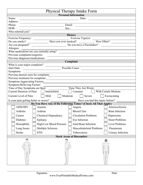 &quot;Physical Therapy Intake Form&quot; Download Pdf