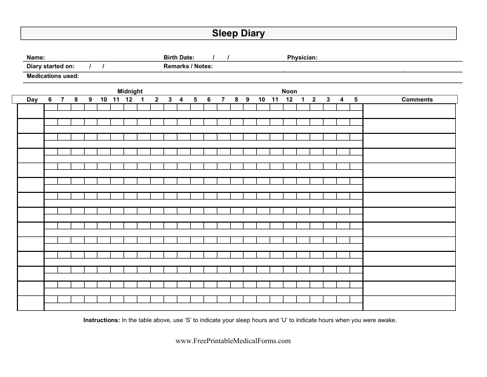 Sleep Diary Template - A printable sleep diary template to track your sleep patterns, duration, and quality.