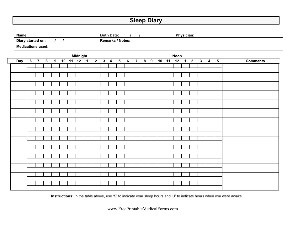 Sleep Log Printable Sleep Diary Template Printable Templates Free