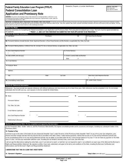 &quot;Federal Consolidation Loan Application and Promissory Note - Federal Family Education Loan Program&quot; Download Pdf