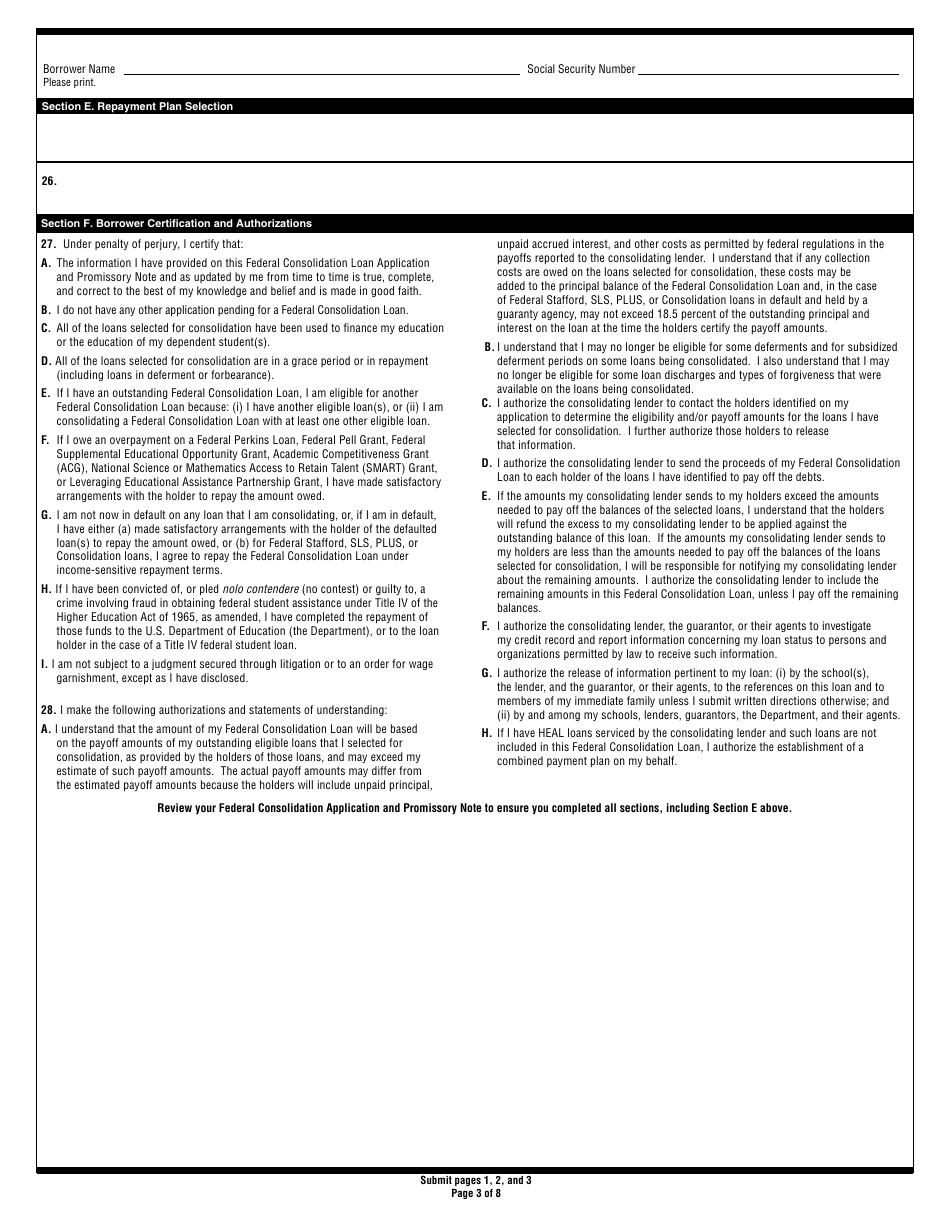 Federal Consolidation Loan Application and Promissory Note - Federal Family Education Loan Program, Page 3
