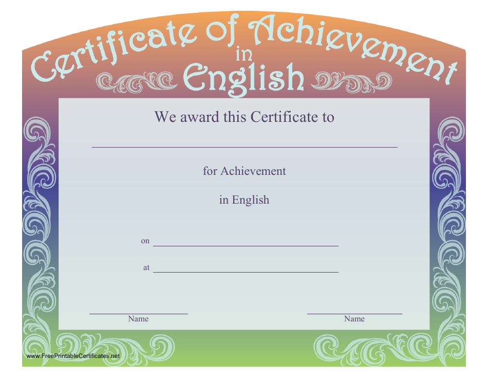 Certificate of Achievement in English Template - Download Now