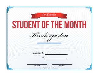 &quot;Student of the Month Certificate Template - Kindergarten&quot;