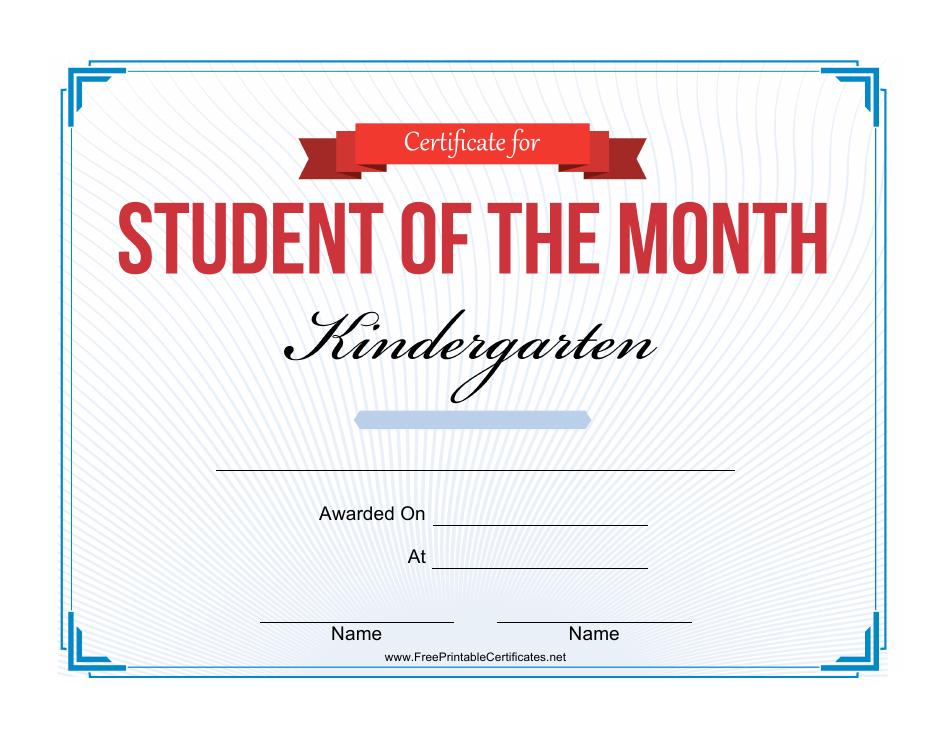 Student of the Month Certificate Template - Kindergarten Download ...