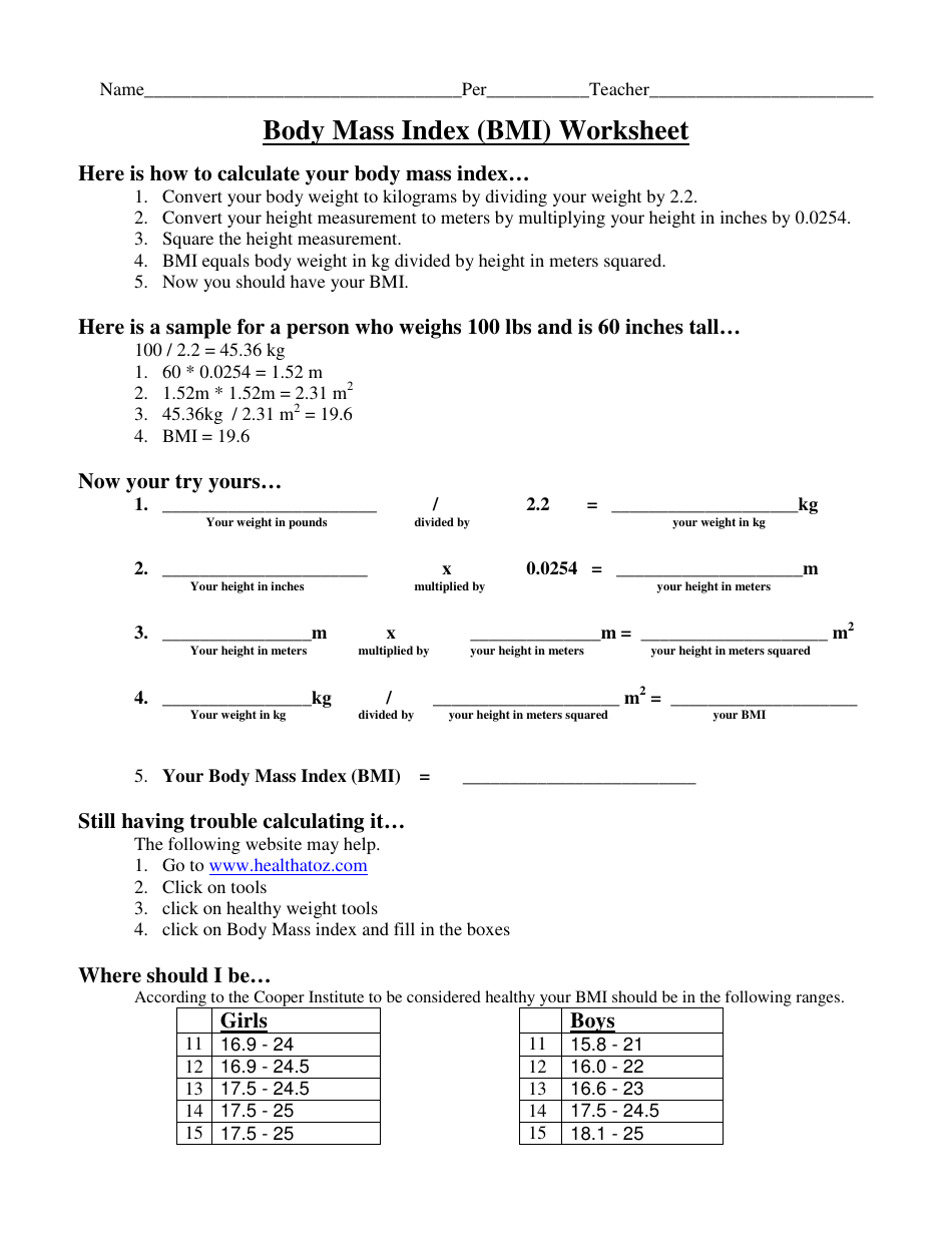 Body Mass Index (BMI) Worksheet Download Printable PDF Within Mass And Weight Worksheet