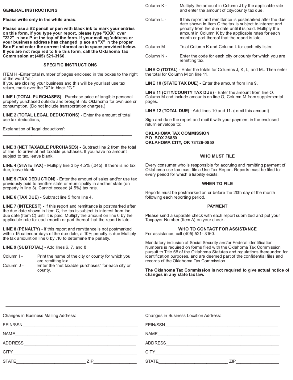 OTC Form STU0002-07-99-BT Oklahoma Consumer Use Tax Report - Oklahoma, Page 3