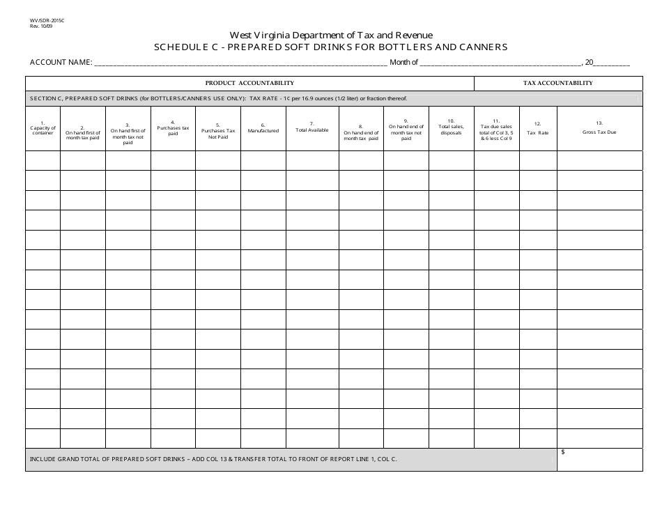 Form WV/SDR-2015 Schedule C Prepared Soft Drinks for Bottlers and Canners - West Virginia, Page 1