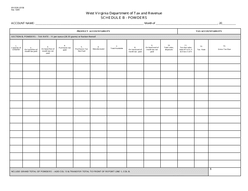 Form WV/SDR-2015 Schedule B  Printable Pdf